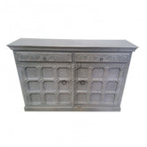 Indian Embossed Antique Brass work Solid wood Grey Sideboard Buffet 150cm